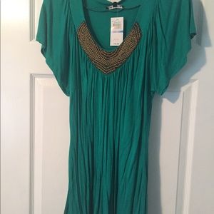 New with tags green top with gold beading